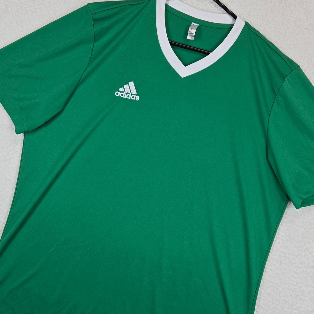 Adidas Men Soccer Jersey XL Aeroready V-Neck Training Shirt Green White Athletic
